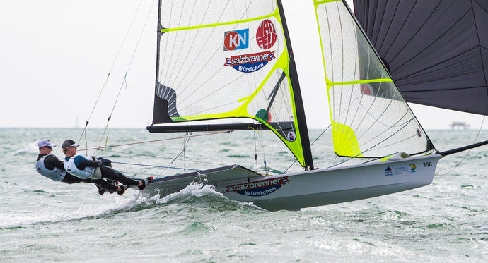 German Sailing Team Member Wears Boat Brim at 2018 World Cup Series