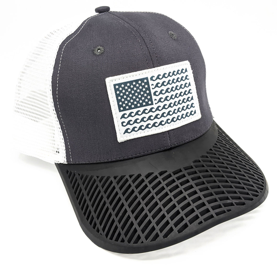 'Wave' Trucker Hat - Grey/Black Brim