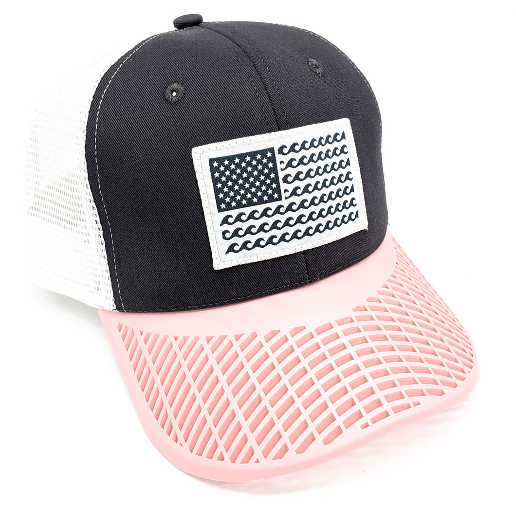 'Wave' Trucker Hat - Grey/Pink