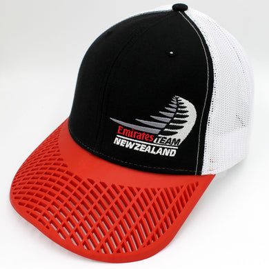 Limited Edition Team New Zealand Emirates Trucker Hat - Black & White with Red Brim
